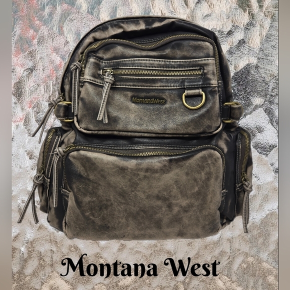 Montana West Womens Washed PU Backpack School Office Weekender Brown Distressed - Picture 1 of 15